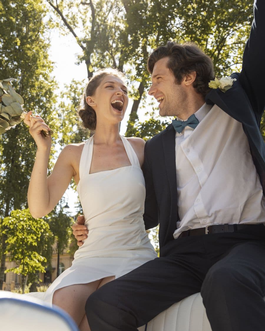 A couple celebrating on their wedding day